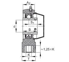 吊裝式軸承座單元 RTUEY45-TV-VA, 塑料軸承座，內(nèi)圈帶平頭螺釘?shù)耐馇蛎媲蜉S承，耐腐蝕設(shè)計(jì)，R 型密封
