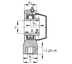 吊裝式軸承座單元 RHEY35-TV-VA, 塑料軸承座，內(nèi)圈帶平頭螺釘?shù)耐馇蛎媲蜉S承，耐腐蝕設(shè)計(jì)，R 型密封