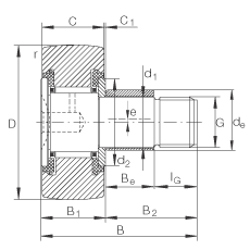 螺栓型滾輪 KRE16-PP, 軸向引導(dǎo)，帶偏心鎖圈，兩側(cè)用塑料推力平墊圈
