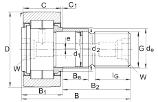 螺栓型滾輪 NUKRE90, 軸向引導，滿裝圓柱滾子，帶偏心擋圈，兩側(cè)迷宮密封