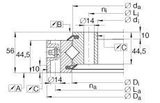 交叉滾子軸承 XSU140414, 標(biāo)準(zhǔn)系列 14， 無齒輪齒，兩側(cè)唇密封