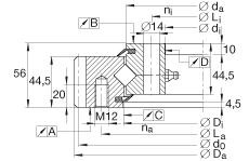交叉滾子軸承 XSA140944-N, 標(biāo)準(zhǔn)系列 14， 外部的齒輪齒，兩側(cè)唇密封
