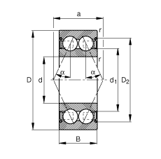 角接觸球軸承 30/5-B-2Z-TVH, 雙列，雙側間隙密封，接觸角 α = 25°