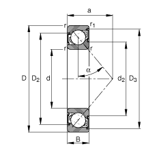 角接觸球軸承 7205-B-2RS-TVP, 根據(jù) DIN 628-1 標(biāo)準(zhǔn)的主要尺寸，接觸角 α = 40°，兩側(cè)唇密封