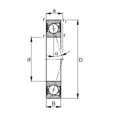 主軸軸承 B7020-C-2RSD-T-P4S, 調(diào)節(jié)，成對安裝，接觸角 α = 15°，兩側(cè)唇密封，非接觸，加嚴公差