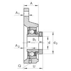 軸承座單元 PCFTR50, 帶三個螺栓孔的法蘭的軸承座單元，鑄鐵，偏心鎖圈，P型密封