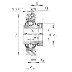 軸承座單元 RME60-N, 帶四個螺栓孔的法蘭的軸承座單元，定心凸出物，鑄鐵，偏心鎖圈，R 型密封