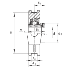 吊裝式軸承座單元 TTUE60, 鑄鐵軸承座，帶偏心鎖圈的外球面球軸承，T 型密封