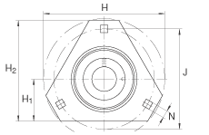 軸承座單元 RRTR20, 帶三個(gè)螺栓孔的法蘭的軸承座單元，沖壓鋼板，偏心鎖圈，R型密封
