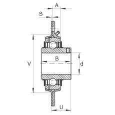 軸承座單元 RRY12-VA, 帶三個(gè)/四個(gè)螺栓孔的法蘭的軸承座單元，沖壓鋼板，內(nèi)圈帶平頭螺釘，R型密封， 耐腐蝕保護(hù)，無(wú)再潤(rùn)滑結(jié)構(gòu)