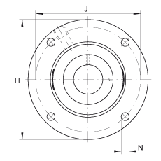 軸承座單元 RMEO80, 帶四個螺栓孔的法蘭的軸承座單元，鑄鐵，定心凸出物，偏心鎖圈，系列 63，R密封