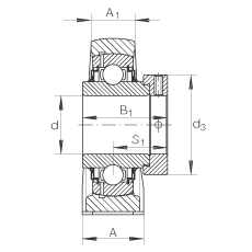 直立式軸承座單元 LASE35-N, 鑄鐵軸承座，帶偏心鎖圈的外球面球軸承，L 型密封