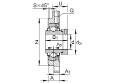 軸承座單元 RMEO80, 帶四個螺栓孔的法蘭的軸承座單元，鑄鐵，定心凸出物，偏心鎖圈，系列 63，R密封